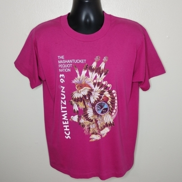 VINTAGE 90s Pequot Nation Pow Wow Tee Adult Large T-shirt Single Stitch Made USA - Picture 1 of 8